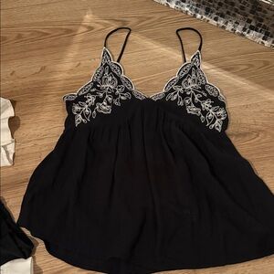 Love on a Hanger Black Camisole with White Embroidery